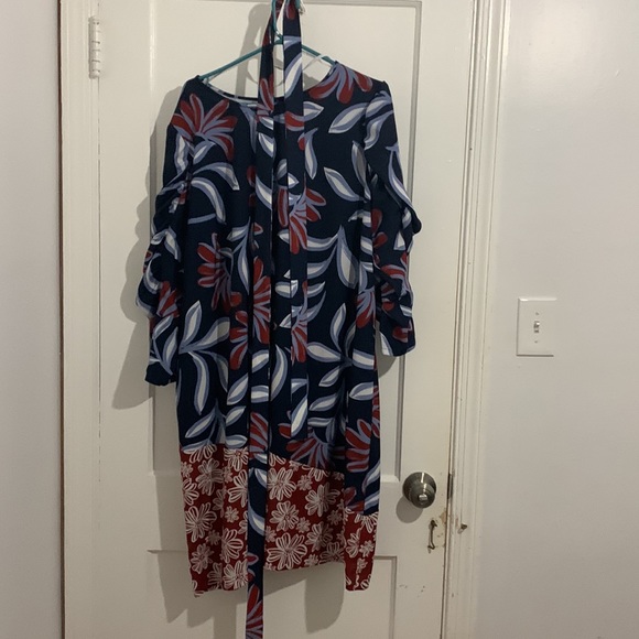 Eloquii Size 20 mixed pattern dress blues and burgundy/wine. - Picture 2 of 5